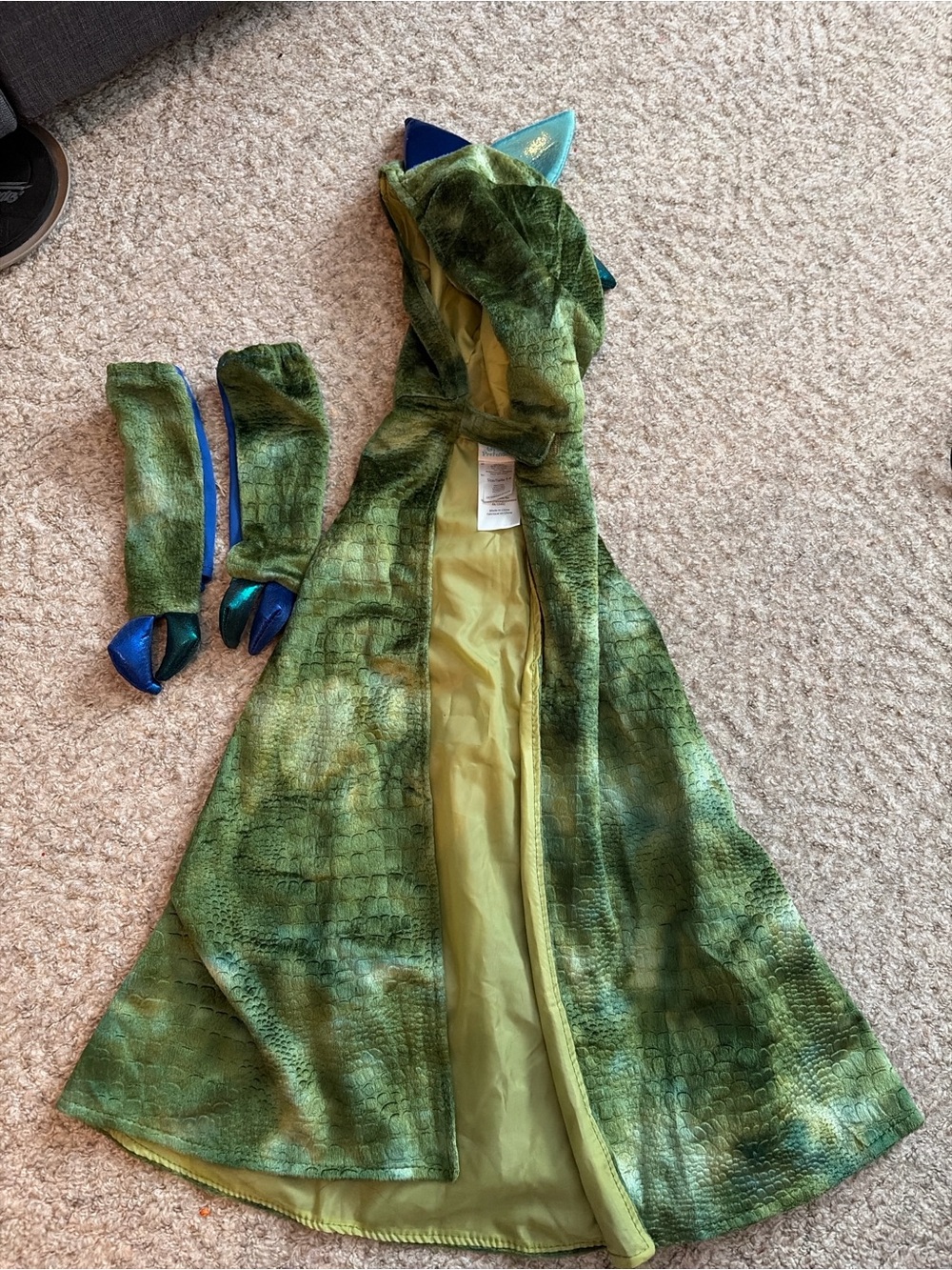 Kids Green Hooded Dragon Costume with Claw Mitts